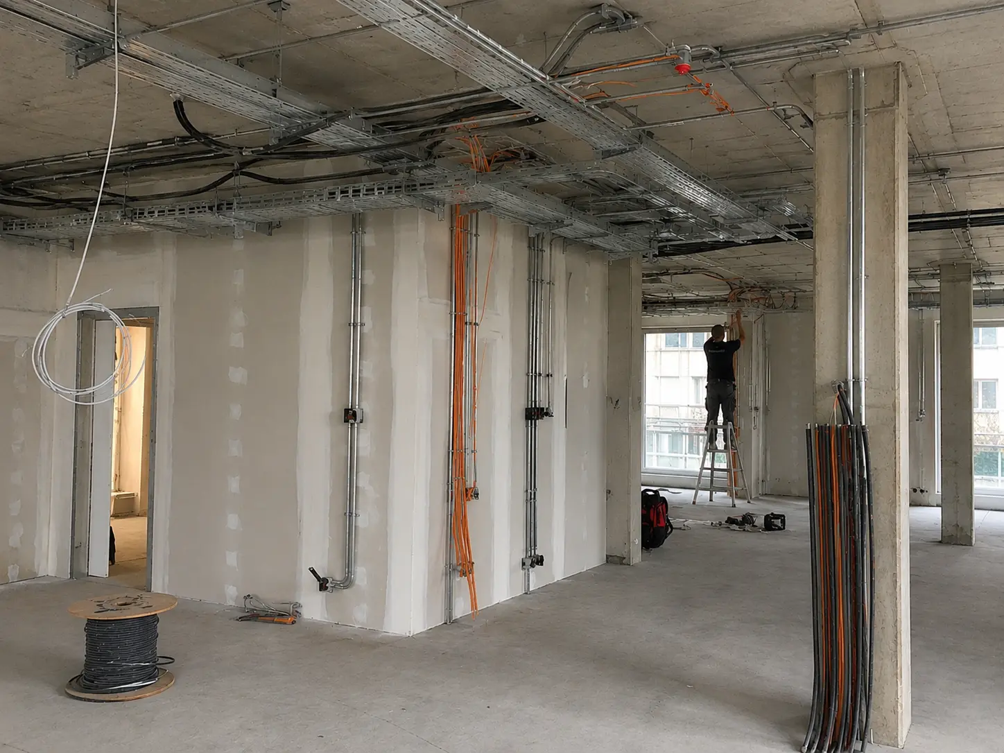 Verlegte Leerrohre und Leitungen im Rohbau eines Gebäudes in Berlin