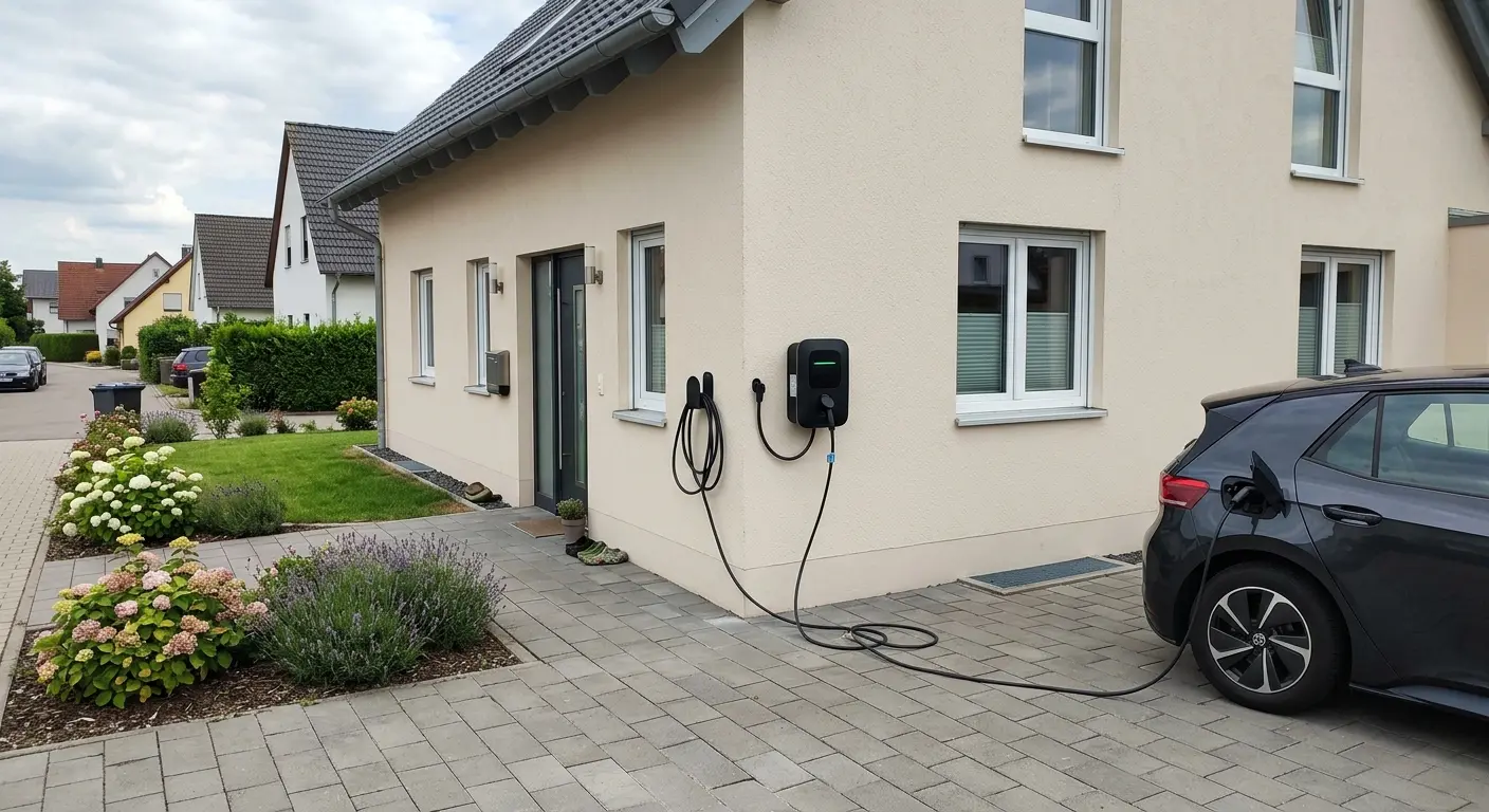 Wallbox an einer Hauswand zum Laden eines Elektroautos in Berlin