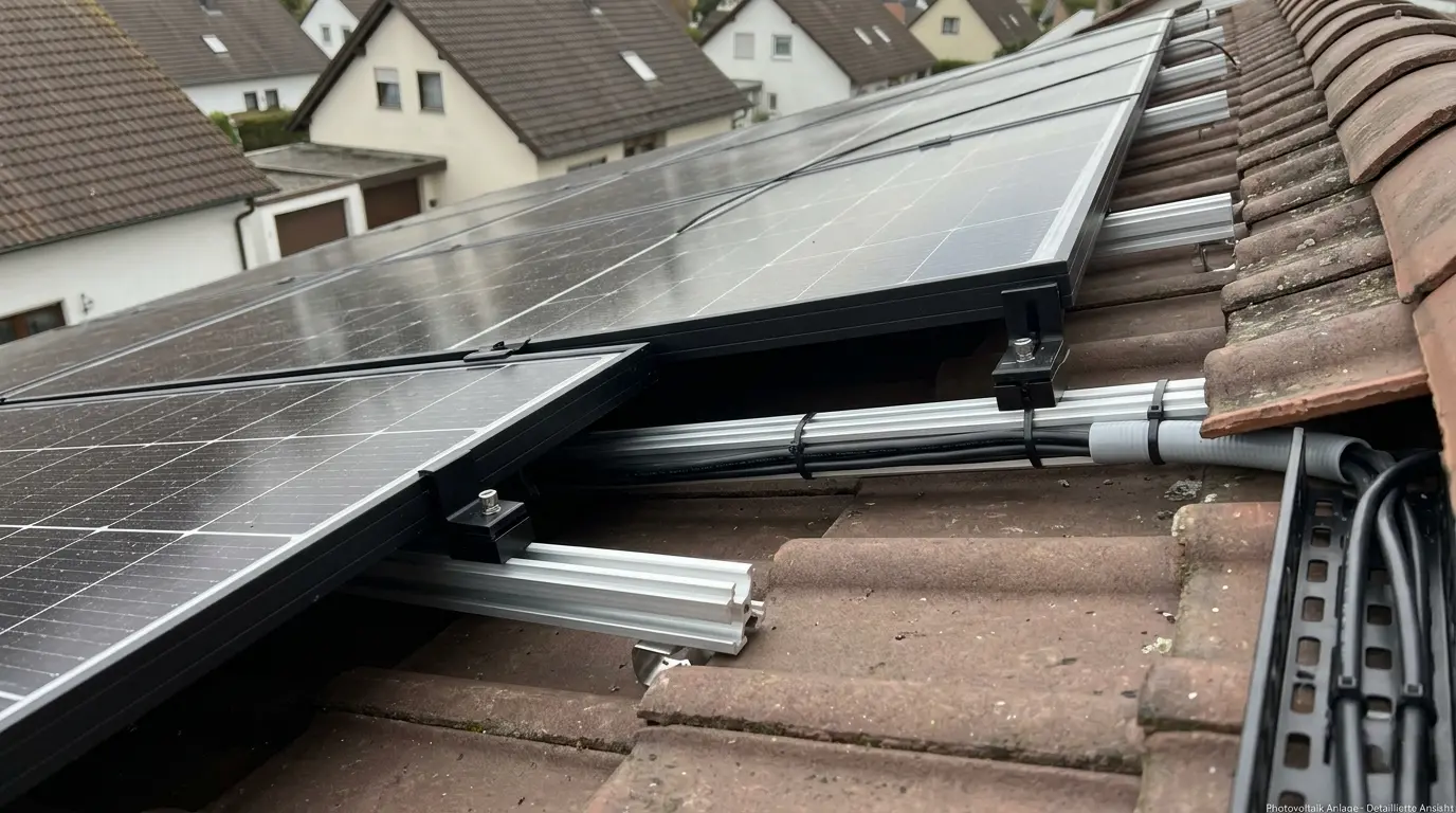 Solarmodule auf einem Dach mit Blick auf die Ausrichtung in Berlin